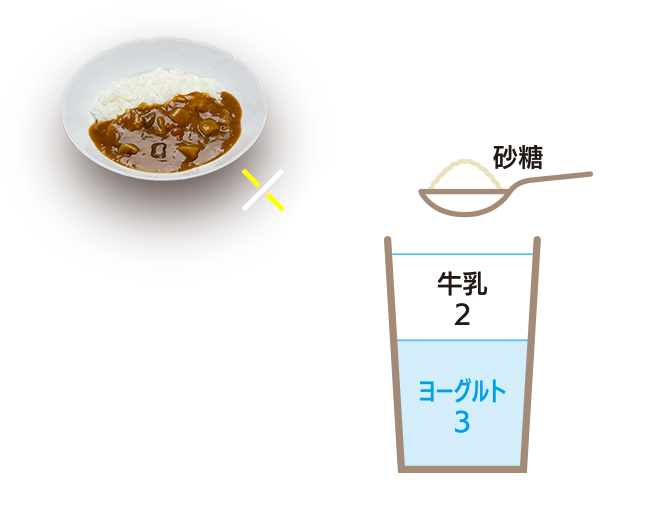 甘口カレー×ヨーグルト：牛乳＝３：２で砂糖多めのラッシー