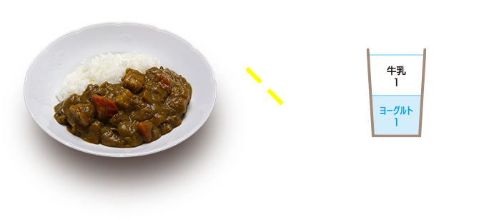 中辛カレー×ヨーグルト：牛乳＝１：１の基本のラッシー