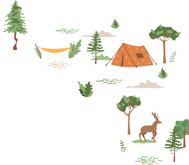 ハンモック、テント、鹿