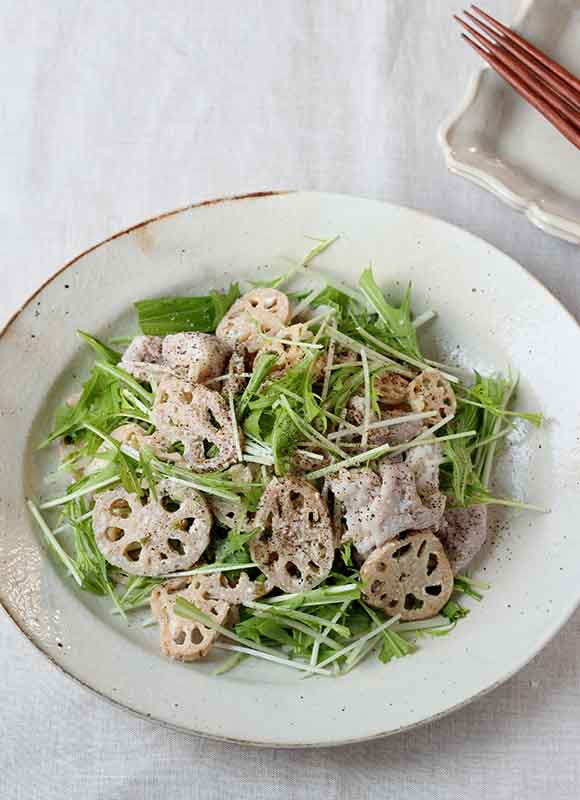 れんこんと豚しゃぶのサラダ ヨーグルトドレッシング